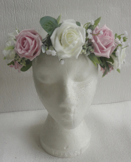 Pink and ivory floral crown for bride, floral crown for bridesmaid